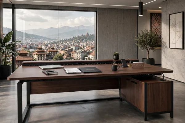 Premium Walnut Finish - Modern Corporate Desk for CEO / Manager